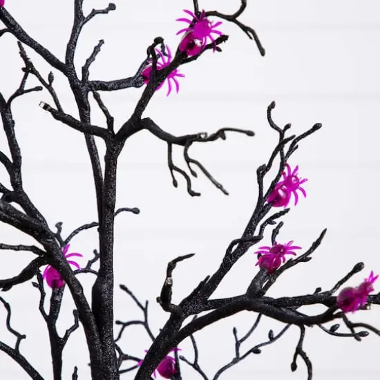 3ft. Pre-Lit Artificial Halloween Spider Twig Tree with 36 Purple LED Lights {7}