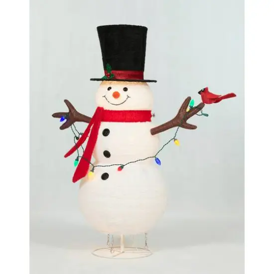 4ft. Pop-Up Fluffy Snowman Sculpture with String Lights {3}