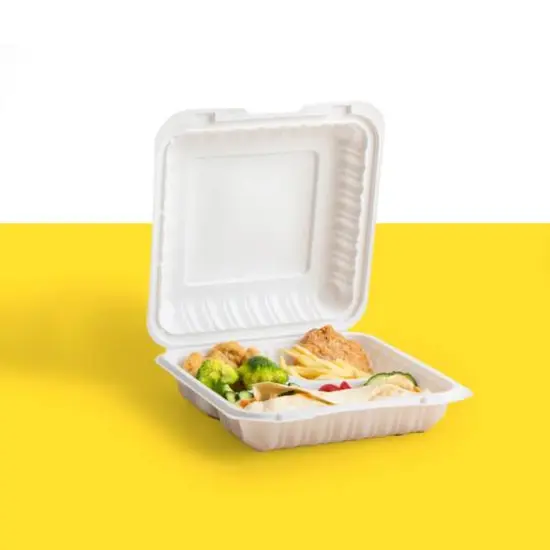 9" White 3-Compartment Clamshell Take Out Containers, 150ct. {3}