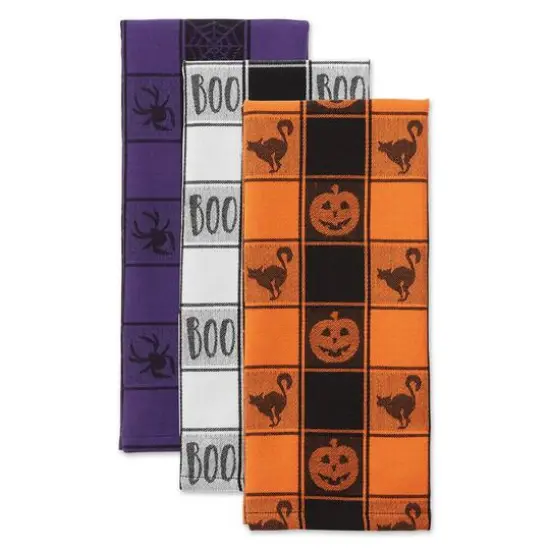 DII&reg; Halloween Woven Check Jacquard Dishtowel Set {4}