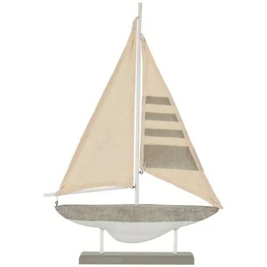 22" Gray Cement Stone Sail Boat Decorative Sculpture {7}
