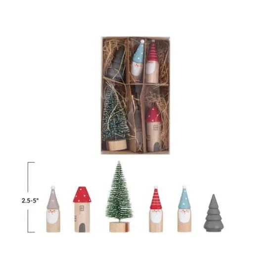Hello Honey® Holiday Wood & Sisal House, Trees & Gnomes Décor Set {4}