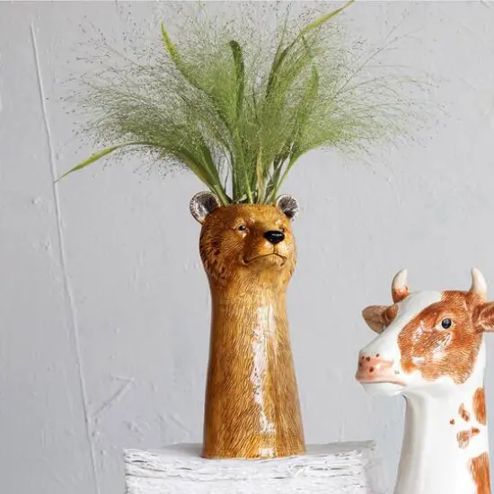 Hello Honey&reg; 11.5" Brown Hand-Painted Decorative Stoneware Bear Vase {3}