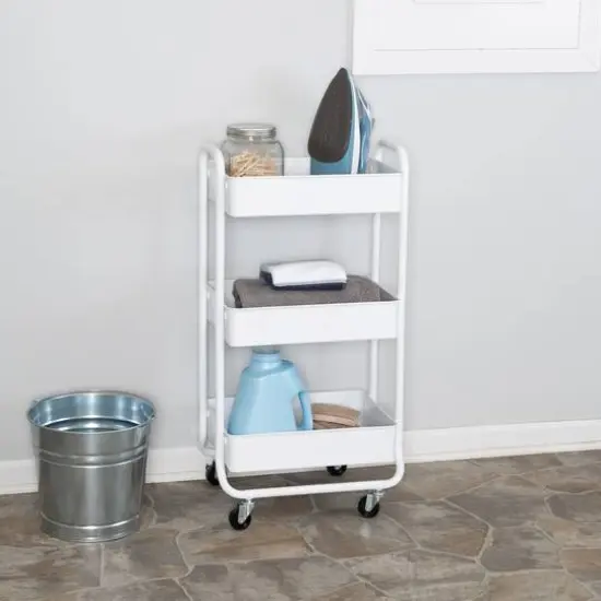 Honey Can Do White 3-Tier Metal Rolling Cart {3}