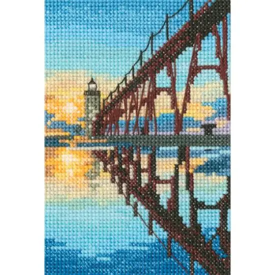 RTO Bridge to Manistee north pierhead lighthouse Counted Cross Stitch Kit {1}