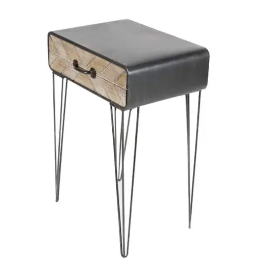 2ft. Black Iron and Wood Modern Accent Table {6}