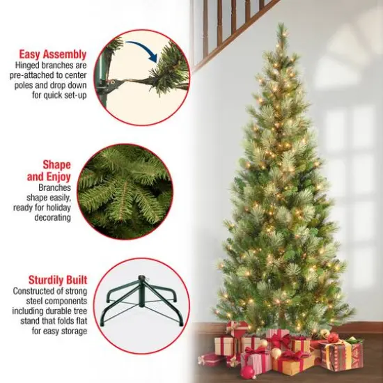 7.5ft. Pre-Lit Charleston Pine Slim Artificial Christmas Tree, Clear Lights {6}