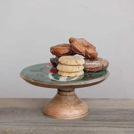 Hello Honey® 11.75" Red-Capped Mushrooms Enameled Mango Wood Pedestal {3}