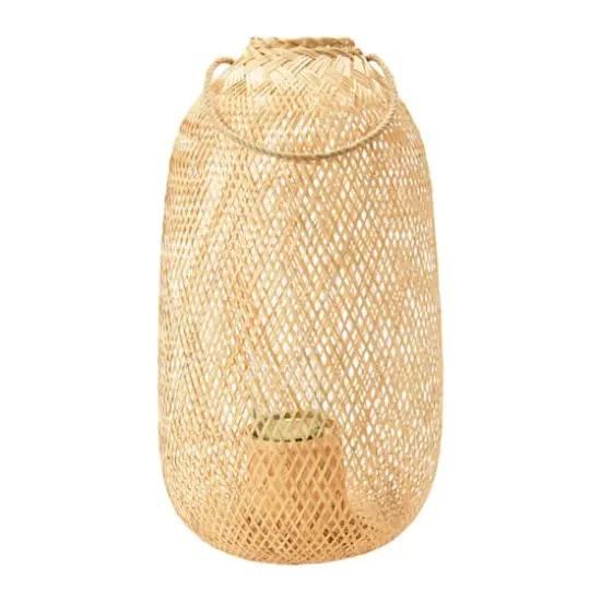 Hello Honey&reg; 23.5" Natural Hand-Woven Bamboo Lantern with Jute Handle & Glass Insert {4}