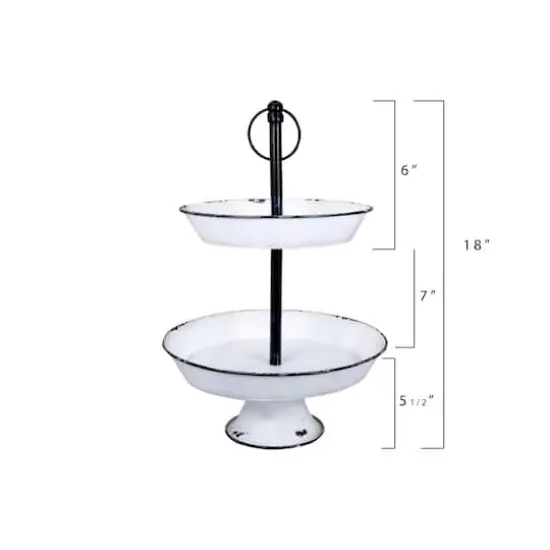 Hello Honey&reg; 17" White Distressed 2-Tier Enameled Metal Tray {6}