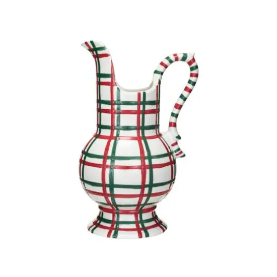 Hello Honey&reg; 2qt. Red, Green & White Plaid Hand-Painted Stoneware Pitcher {1}