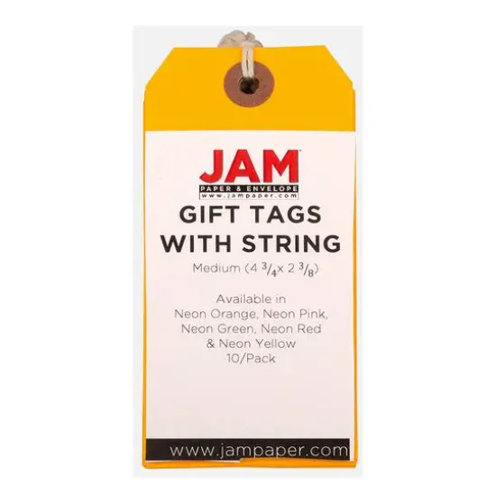 JAM Paper Medium Gift Tags with String Neon Orange {4}