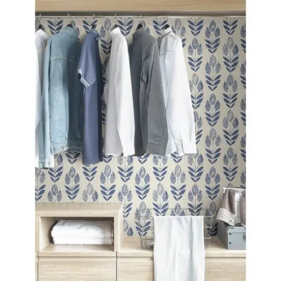 NuWallpaper Blue Folk Tulip Peel & Stick Wallpaper {7}