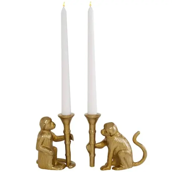 Set of 2 Gold Aluminum Glam Candle Holder, 3" x 5" {1}