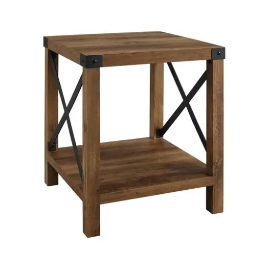 Walker Edison Reclaimed Barnwood Metal X-Frame Rustic Wood Side Table {1}