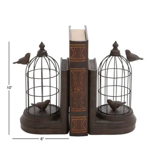 Black Metal Farmhouse Birdcage Bookends Set {12}