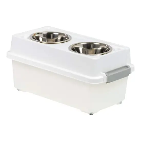 IRIS Clear, White & Gray 12qt. Airtight Elevated Feeder Storage Container {4}