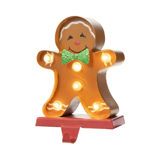 Glitzhome&reg; 7.25'' Marquee LED Gingerbread Man Christmas Stocking Holder {1}