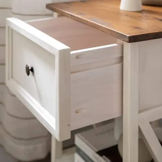 Walker Edison 19" 1-Drawer Wood Side Table Reclaimed Barnwood / White Wash {6}