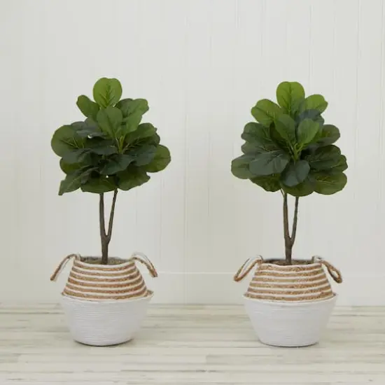 3ft. Artificial Fiddle Leaf Fig Tree With Handmade Cotton & Jute Woven Planter Set DIY Kit Cream {9}