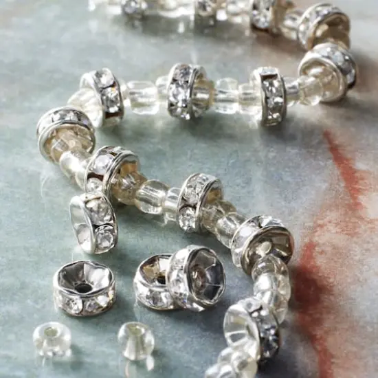 Silver Rhinestone Studded Rondel Beads, 7mm by Bead Landing™ {3}