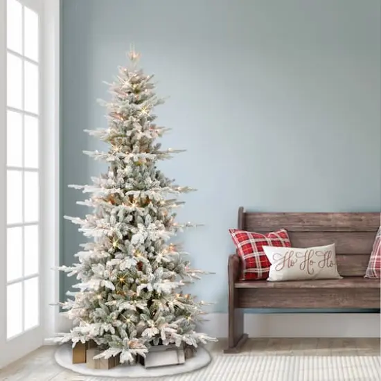 6.5ft. Pre-lit Slim Flocked Artificial Utah Fir Christmas Tree, Clear Lights {3}