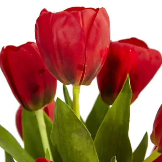 Tulips Silk Arrangement in Black Glossy Cylinder Vase {6}