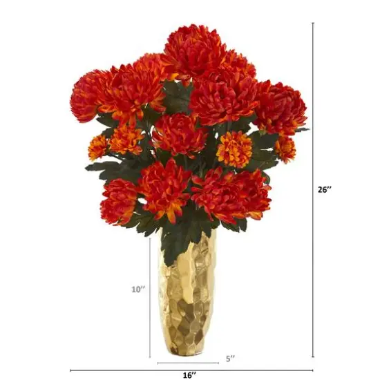 2ft. Red Mum Arrangement in Gold Vase {3}