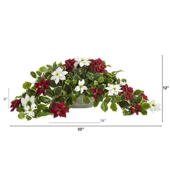 33&rdquo; Poinsettia & Variegated Holly Artificial Plant in Planter {3}