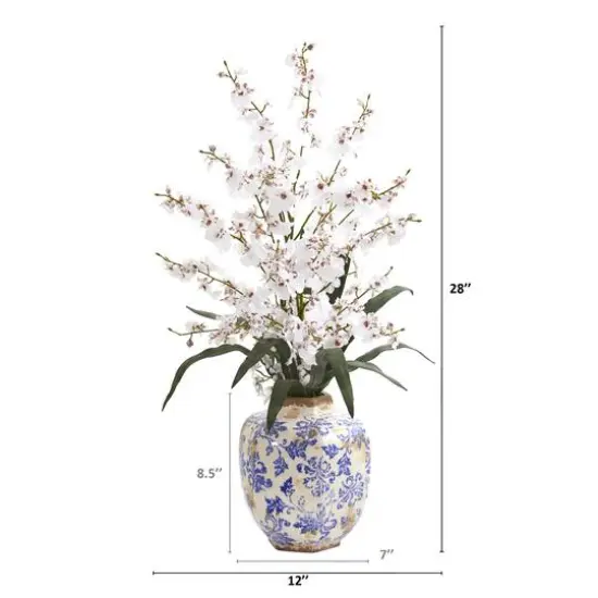 2.3ft. Dancing Lady Orchid Artificial Arrangement in Decorative Vase White {4}