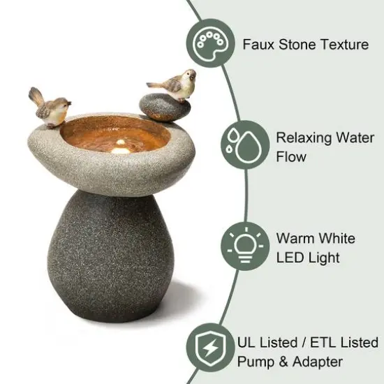 Glitzhome&reg; 20.75" Zen-Style Faux Stone Texture Outdoor Birdbath Fountain with LED Light {8}