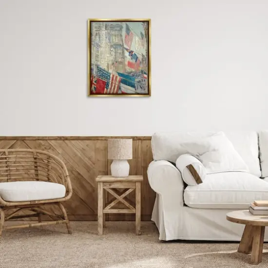 Stupell Industries Classic Americana Flags Floater Framed Art Gold {3}