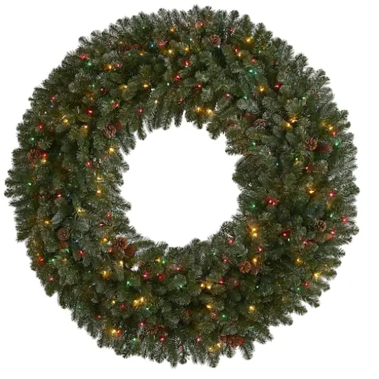 5ft. Pre-Lit Flocked Pine & Pinecone Artificial Christmas Wreath {1}