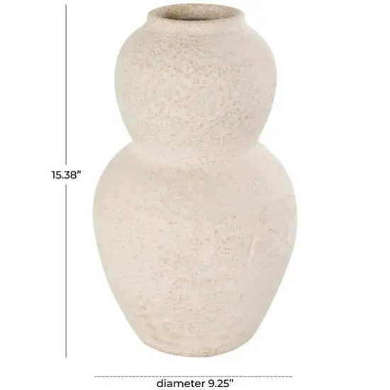 15" Cream Ceramic Hourglass Textured Vase {9}