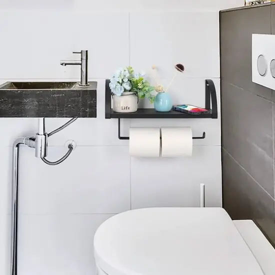 NEX&trade; 15" Wall Mounted Paper Towel Holder with Wood Shelf Black {9}