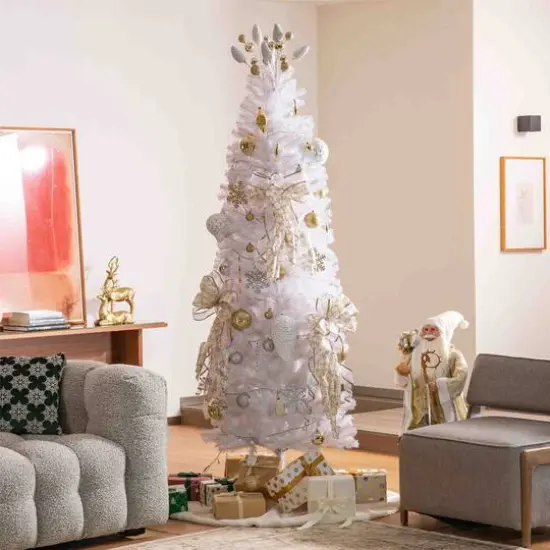 Glitzhome&reg; Elegant Silver & Gold Shatterproof Ornaments, Pinecone Picks & Ribbon Bow Set {4}