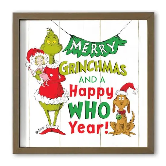 16" The Grinch Happy Who Year Framed Print Brown Frame {1}