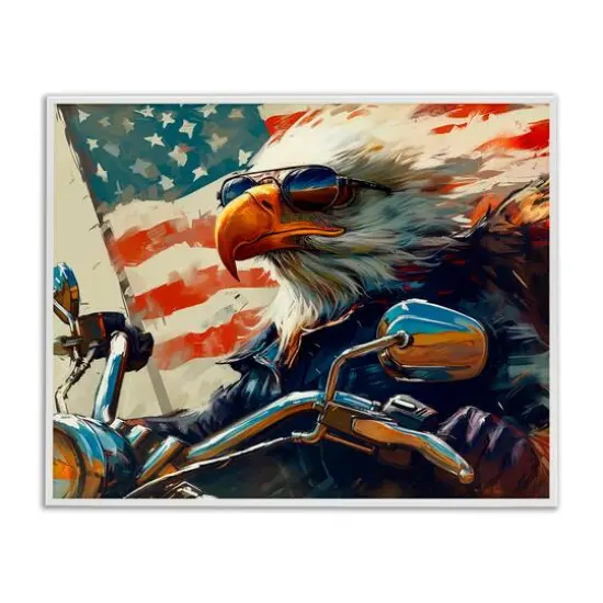 Stupell Industries Patriotic Bald Eagle Framed Giclee Art White {1}