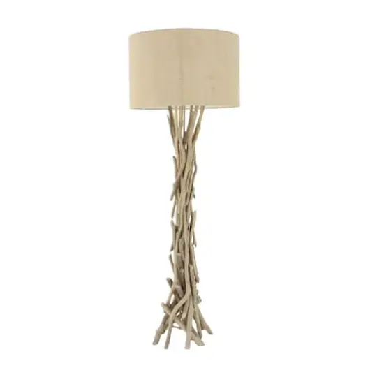 Beige Wood Rustic Floor Lamp, 62" x 22" x 22" {3}
