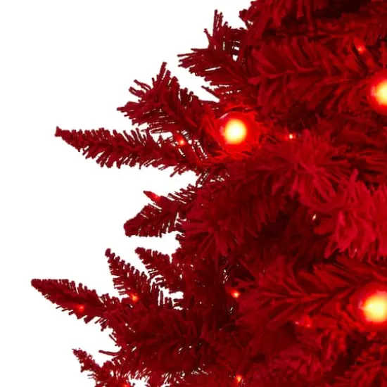 6ft. Pre-Lit Red Fraser Fir Artificial Christmas Tree, Red Lights {4}