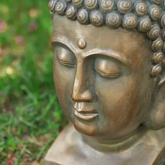 Glitzhome&reg; 16" Faux Bronze Buddha Head Garden Statue {9}