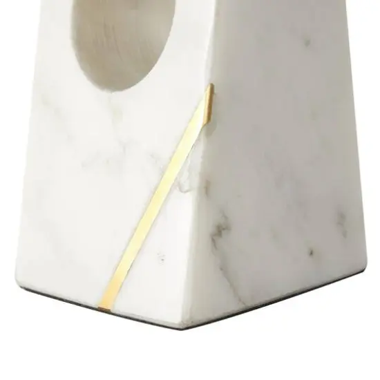 6" White Marble Geometric Curved Pyramid Decorative Bookends {5}