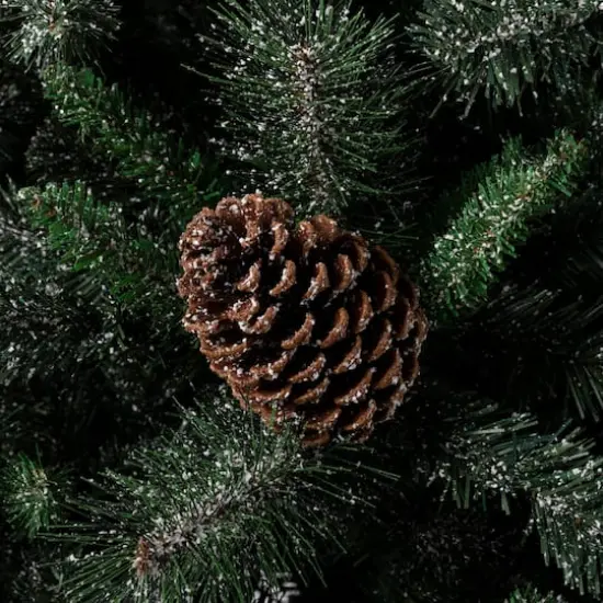 2 Pack 4ft. Pre-Lit Flocked Pinecone & Berry Fir Artificial Christmas Tree in Planter, Warm White Lights {7}