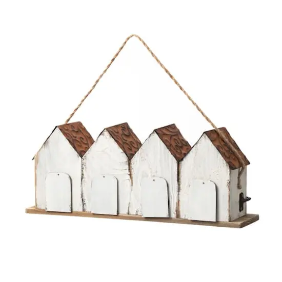Glitzhome&reg; 17" Retro White Distressed Wood Birdhouse with Perch {6}