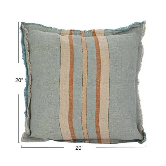 Hello Honey&reg; 20" Blue & Brown Striped Woven Linen Fringed Pillow {4}