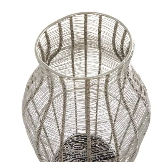 36" Silver Metal Vase with Woven Black Rattan Base {6}