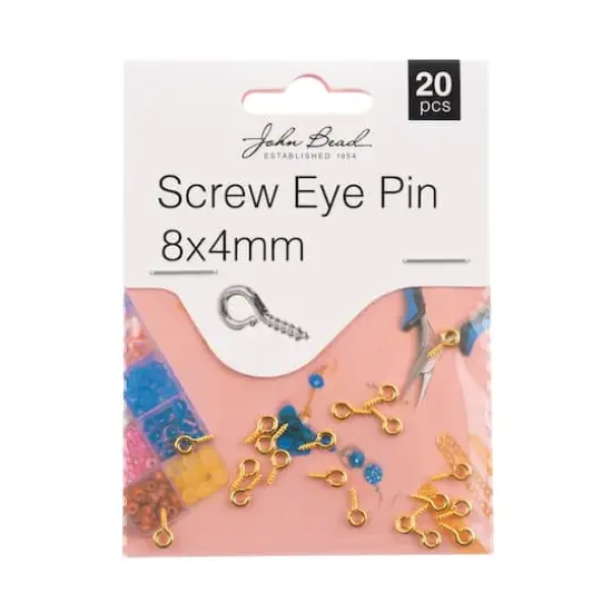 John Bead Must Have Findings 8mm x 4mm Screw Eye Pins, 20ct. Gold {4}