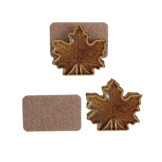 Hello Honey 4" Brown Reactive Glaze Stoneware Maple Leaf Shaped Sponge Holder, 2ct. {1}