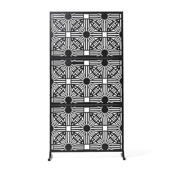 Glitzhome&reg; 6ft. Black Galvanized Steel Floral Room Divider {1}