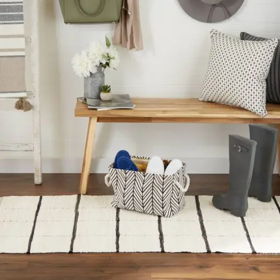 DII&reg; Small Off-White Herringbone Rectangle Fabric Bin {4}